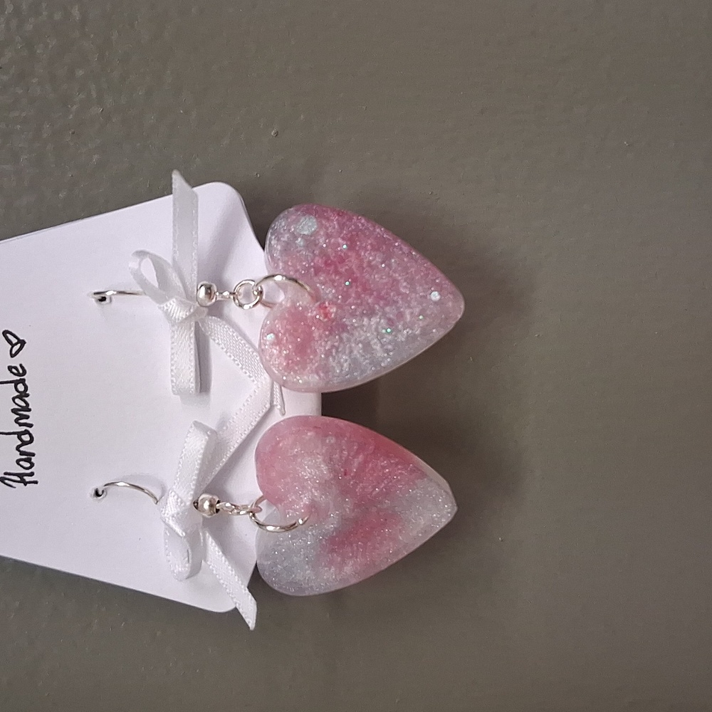 Handmade Pink Resin Heart Earrings